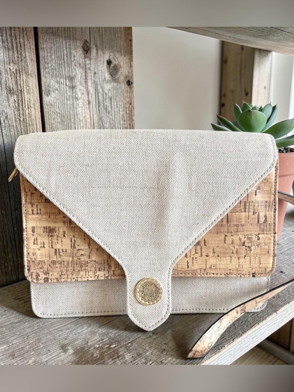 Anne Klein Natural Canvas and Cork Crossbody Bag